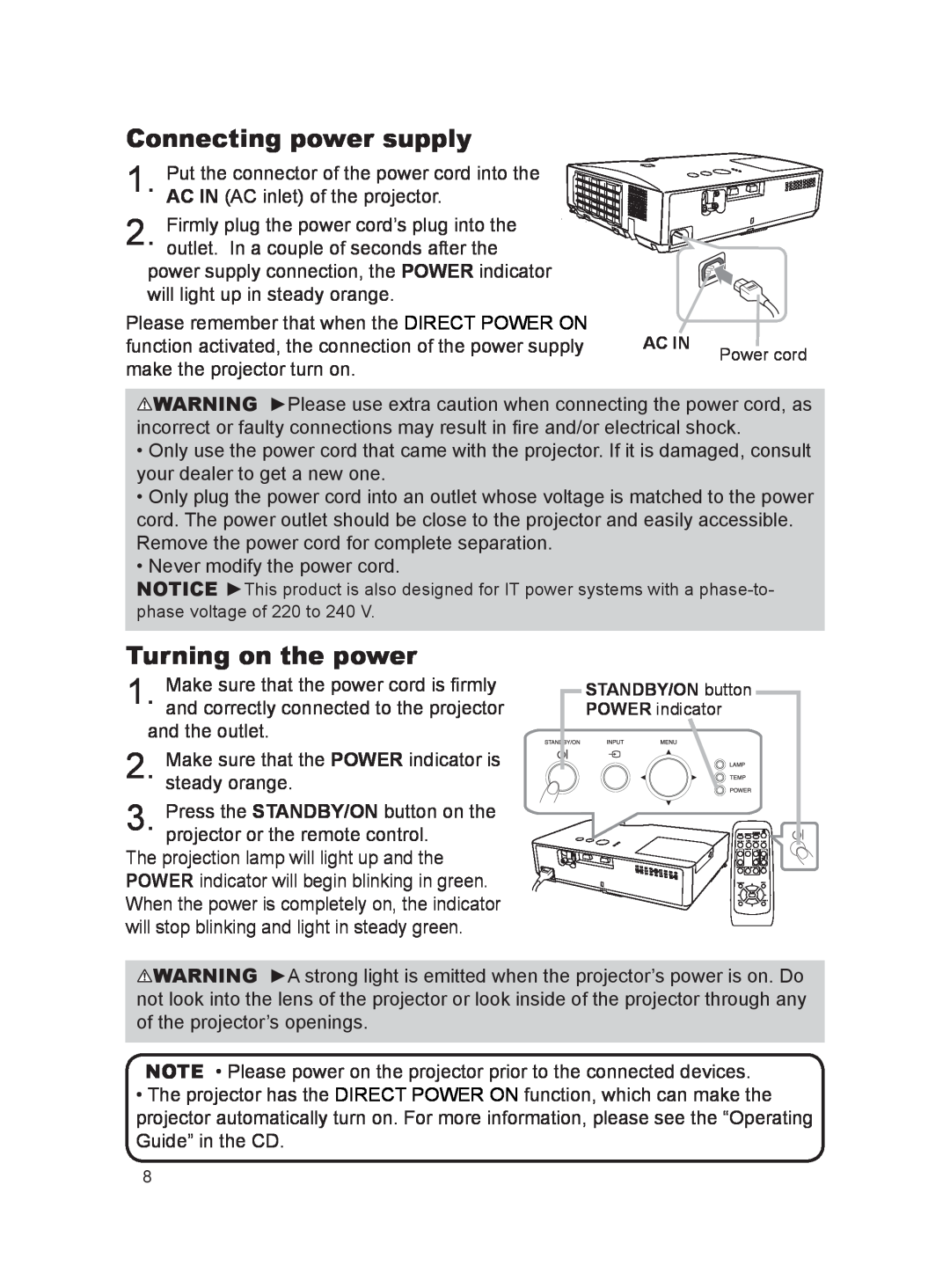 Dukane MODEL 8788 user manual Connecting power supply, Turning on the power 