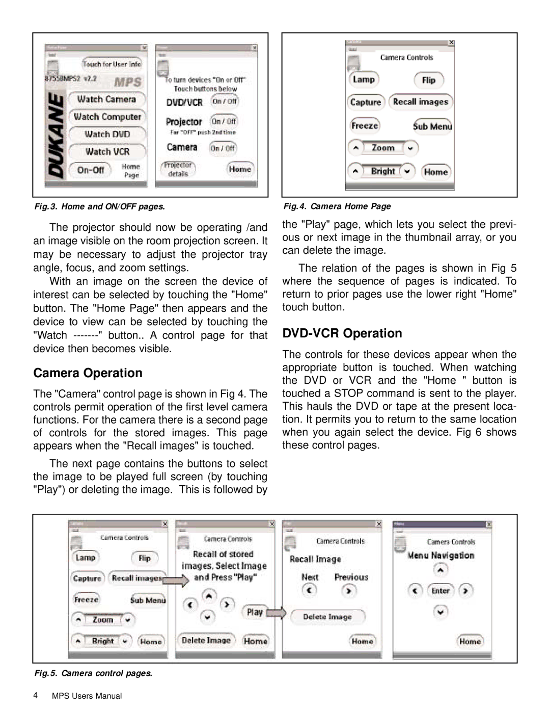 Dukane MPS2 user manual Camera Operation, DVD-VCR Operation 