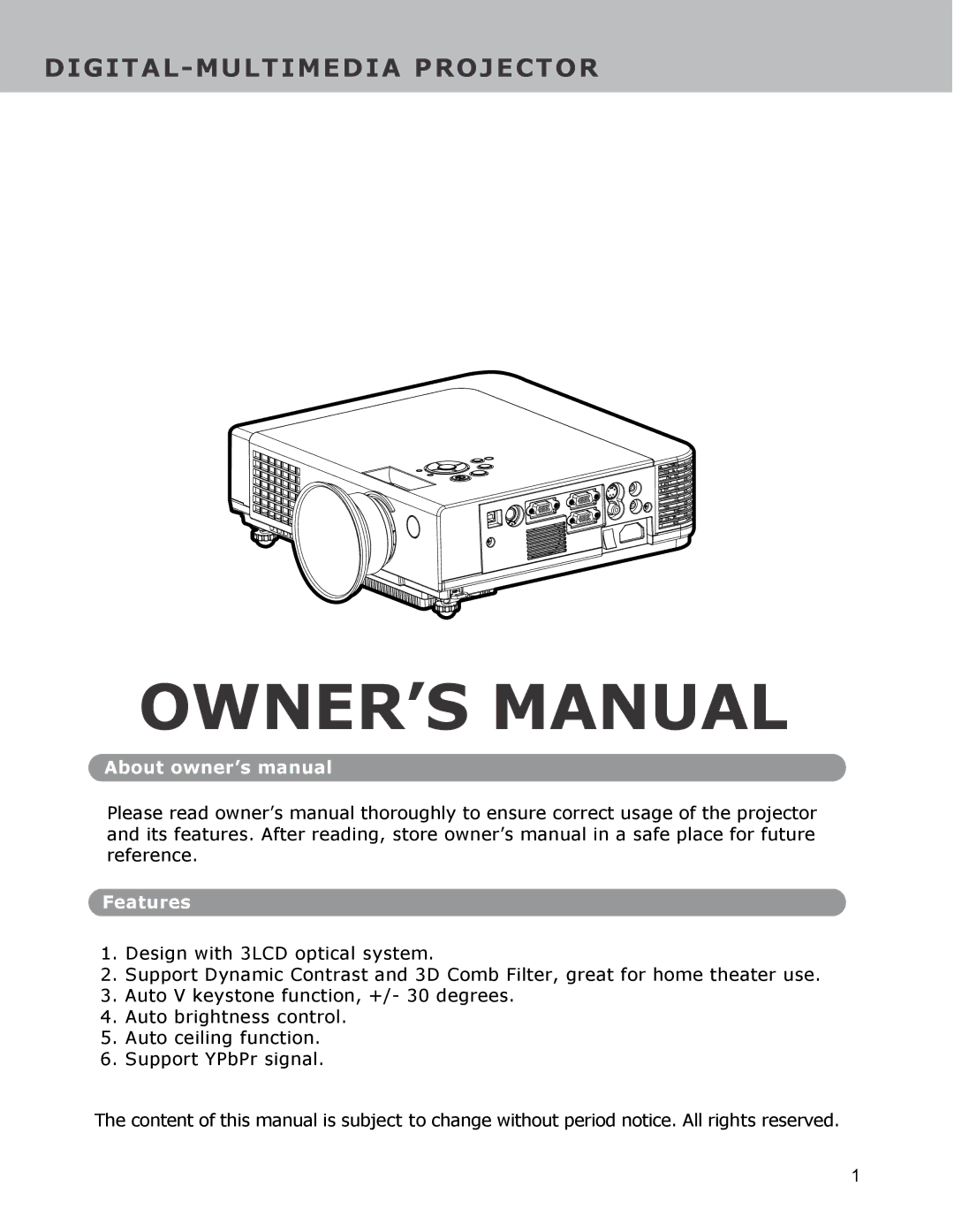 Dukane None owner manual DIGITAL-MULTIMEDIA Projector 