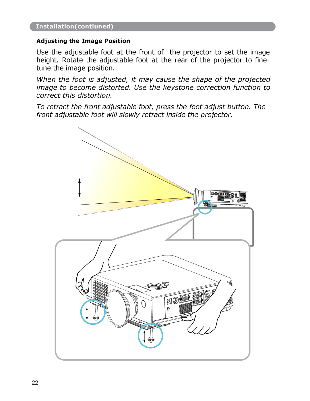 Dukane None owner manual Adjusting the Image Position 