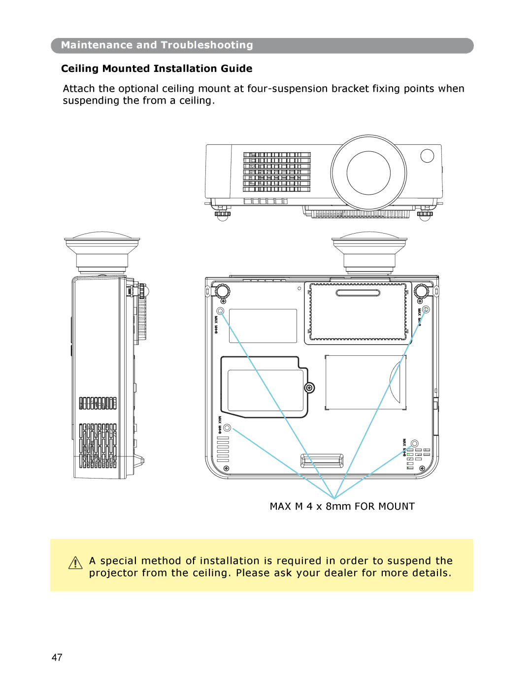 Dukane None owner manual Maintenance and Troubleshooting, Ceiling Mounted Installation Guide 