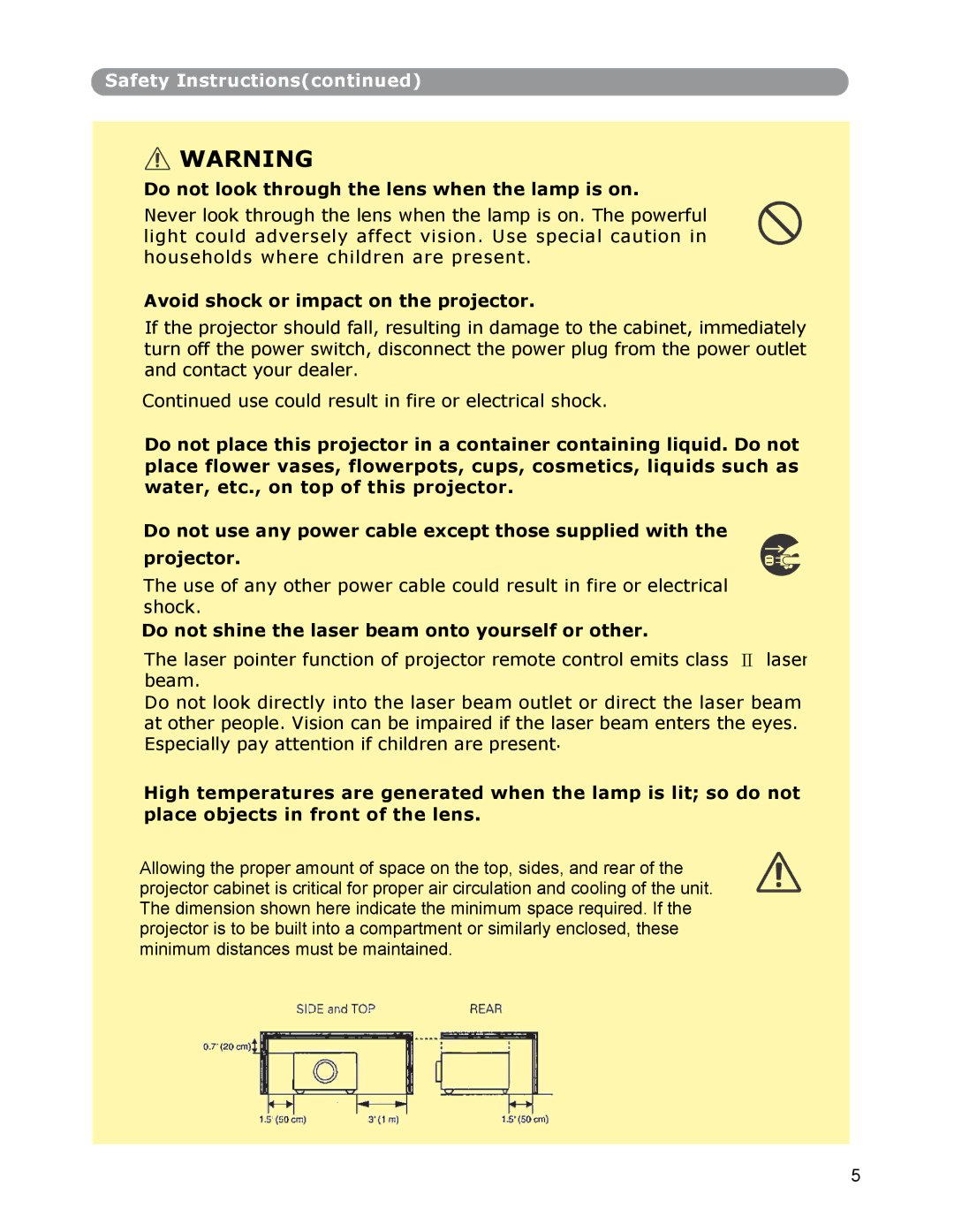 Dukane None owner manual Do not look through the lens when the lamp is on, Avoid shock or impact on the projector 