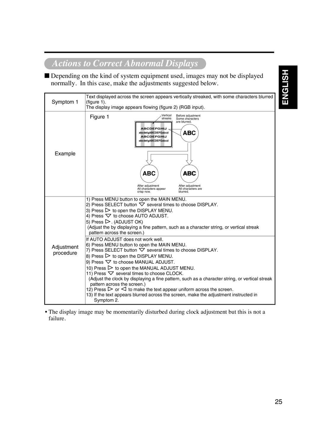 Dukane P42 user manual Actions to Correct Abnormal Displays, Example, Adjustment 