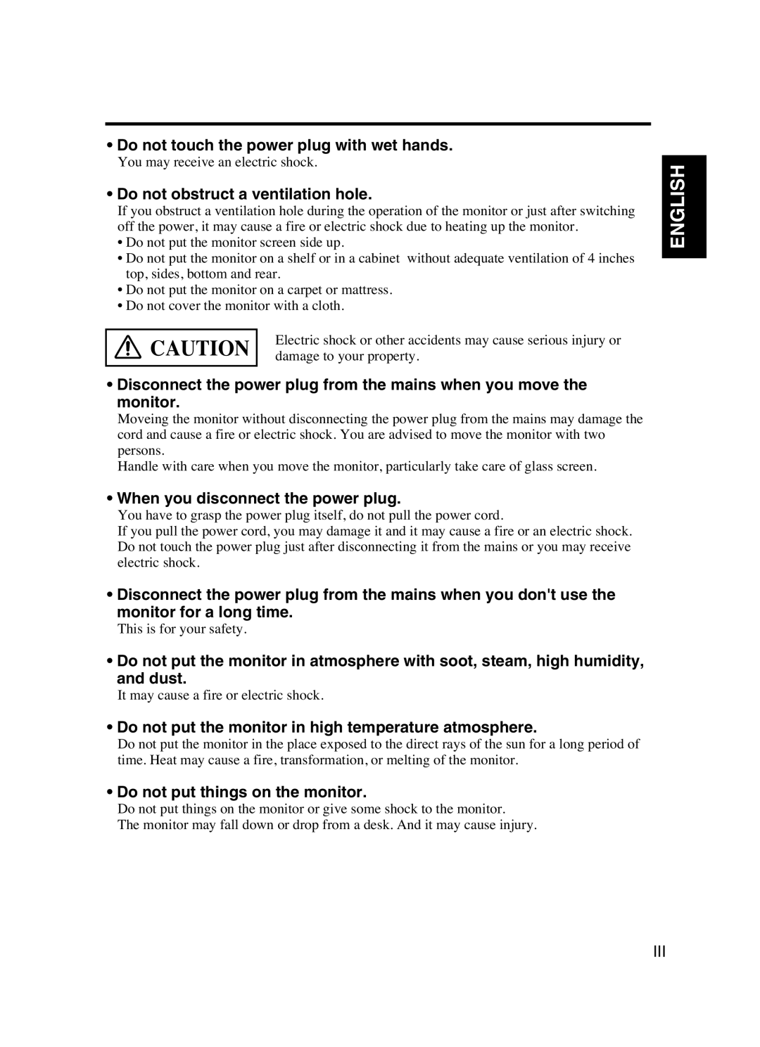 Dukane P42 user manual Do not touch the power plug with wet hands, Do not obstruct a ventilation hole 