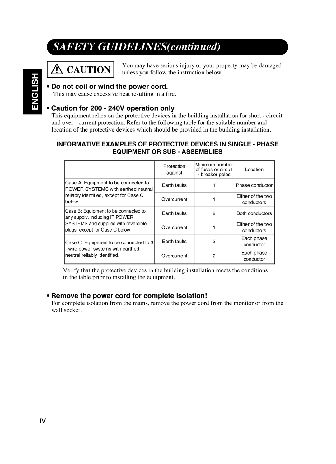 Dukane P42 user manual Do not coil or wind the power cord, Remove the power cord for complete isolation 