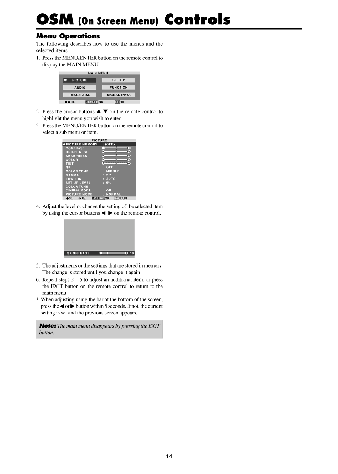 Dukane P42A specifications OSM On Screen Menu Controls, Menu Operations 