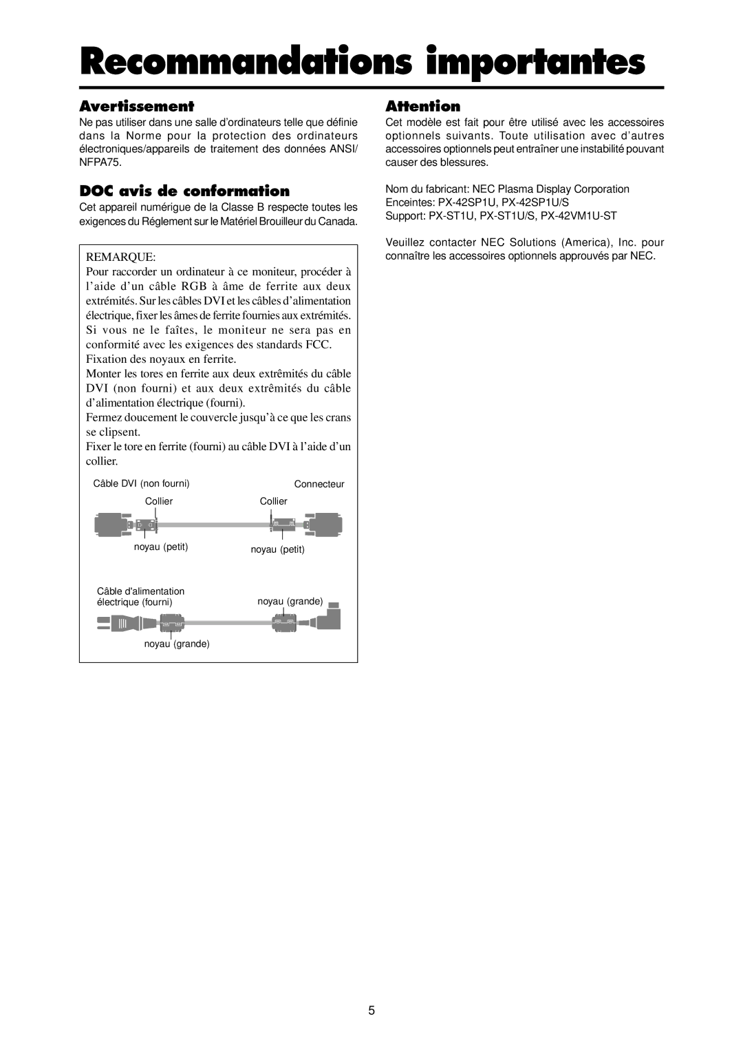 Dukane P42A specifications Avertissement, DOC avis de conformation 