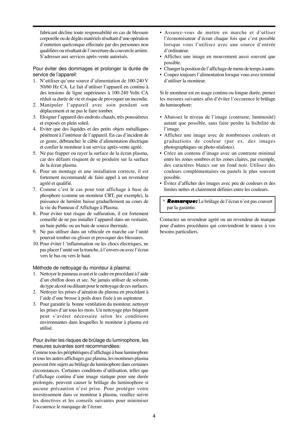 Dukane P42A specifications Méthode de nettoyage du moniteur à plasma 