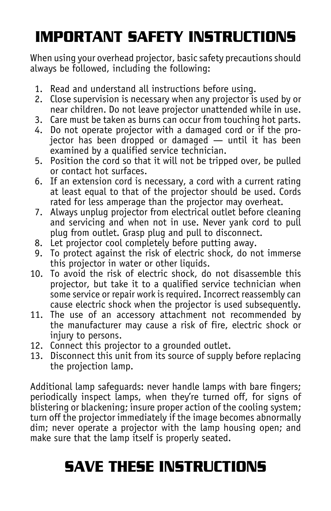 Dukane Projectors manual Important Safety Instructions 