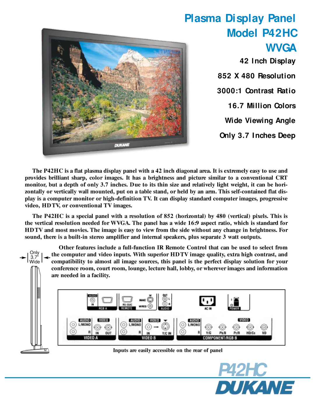 Dukane P42HC, WVGA manual Wvga 