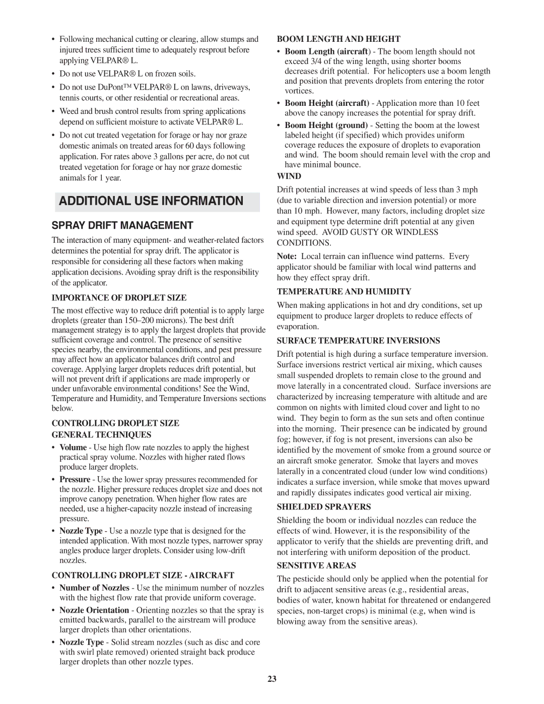 DuPont Authentication H - 65396 manual Additional USE Information, Spray Drift Management 