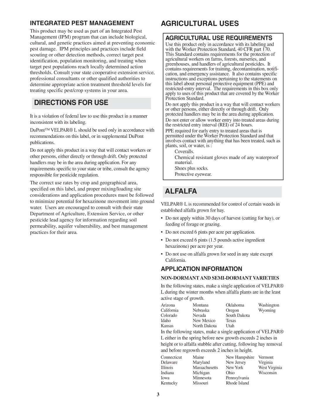 DuPont Authentication H - 65396 manual Directions for USE, Agricultural Uses, Alfalfa, Integrated Pest Management 