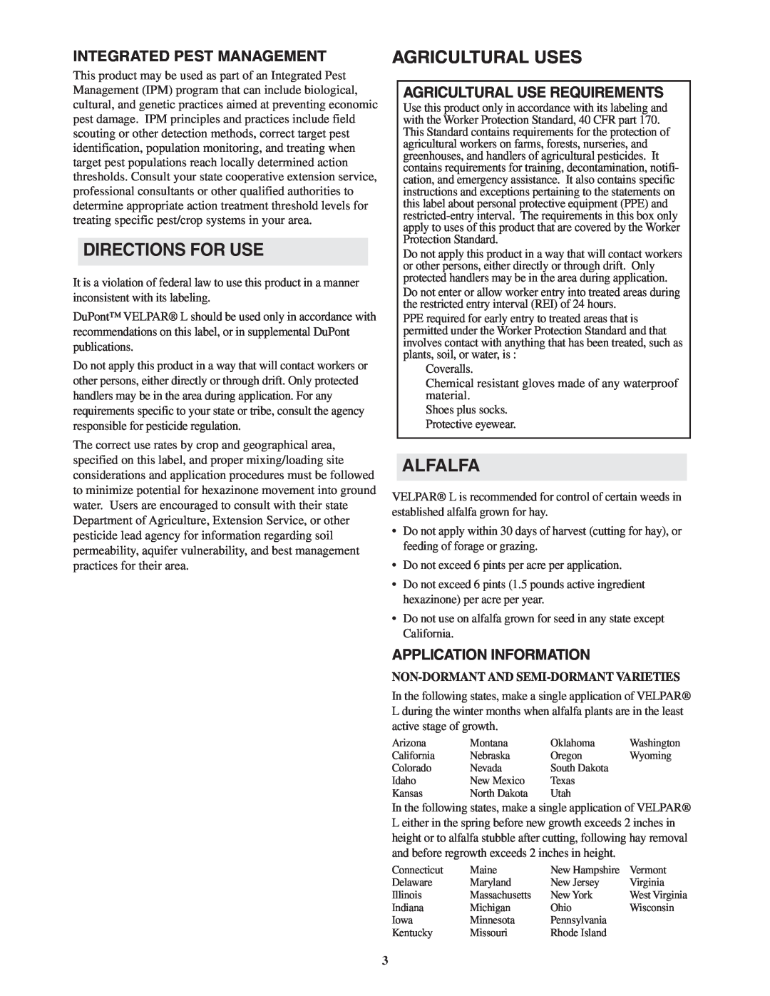DuPont Authentication H - 65396 manual Directions For Use, Agricultural Uses, Alfalfa, Integrated Pest Management 