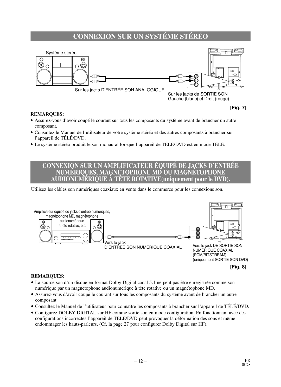 Durabrand DCC0903D owner manual Connexion SUR UN Systéme Stéréo, Connexion SUR UN Amplificateur Équipé DE Jacks D’ENTRÉE 