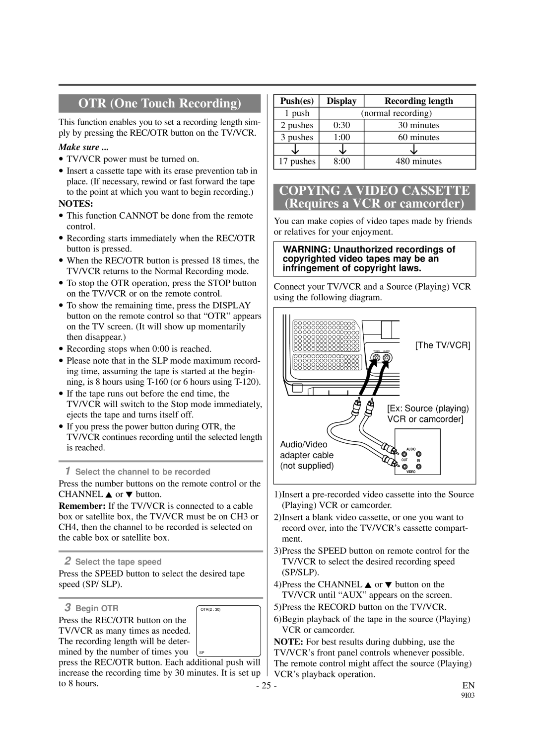 Durabrand DCC1303, DCC1903 owner manual Pushes Display Recording length, Sp/Slp 