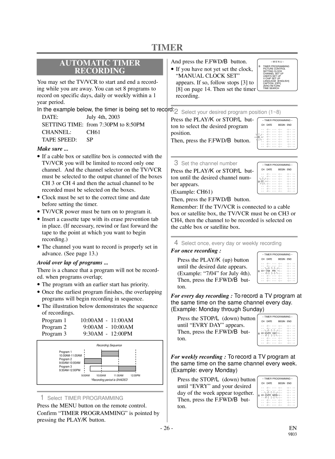 Durabrand DCC1903, DCC1303 owner manual Automatic Timer, Recording 