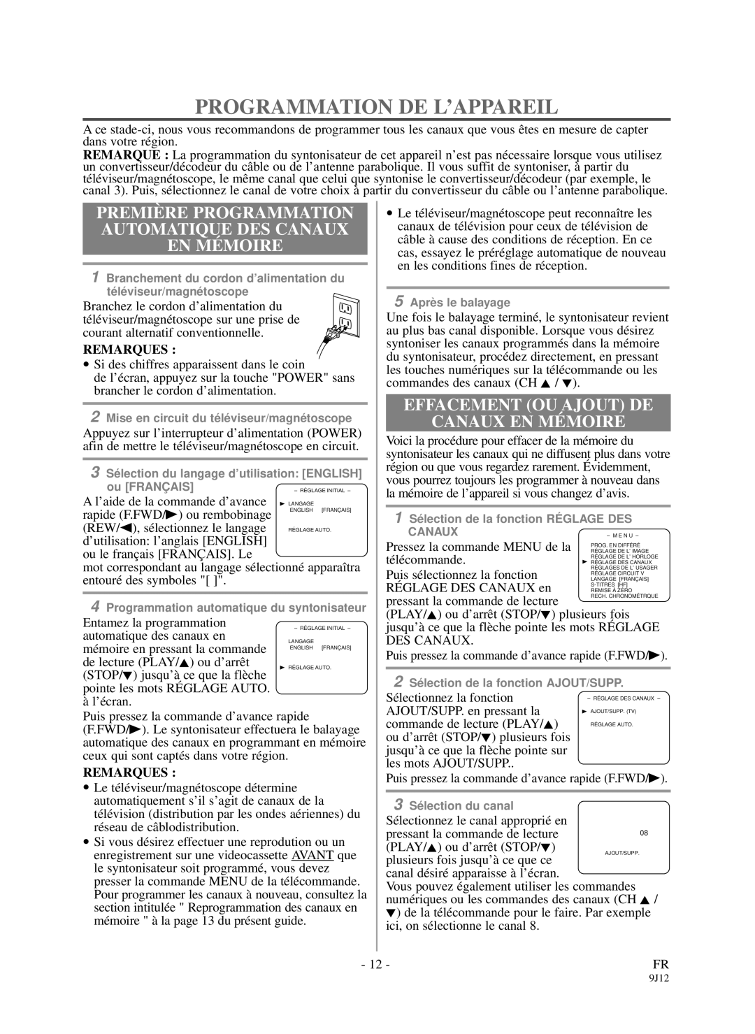 Durabrand DCC1903 Programmation DE L’APPAREIL, Première Programmation Automatique DES Canaux EN Mémoire, Remarques 