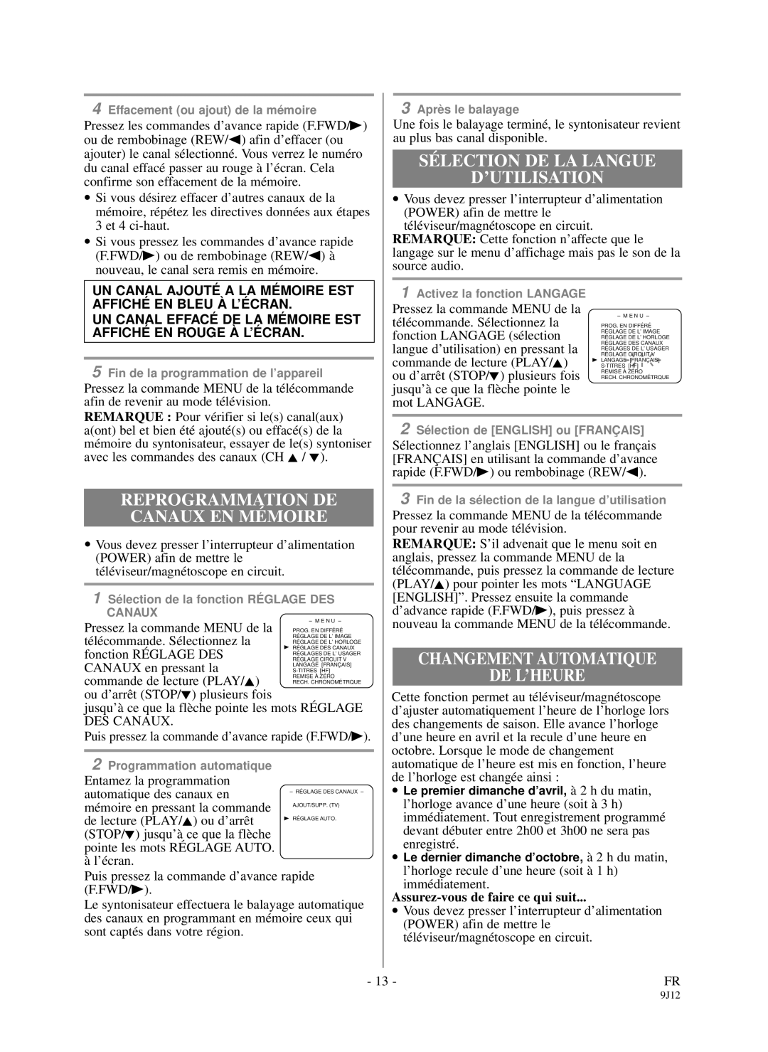 Durabrand DCC1303, DCC1903 owner manual Sélection DE LA Langue ’UTILISATION, Changement Automatique DE L’HEURE 