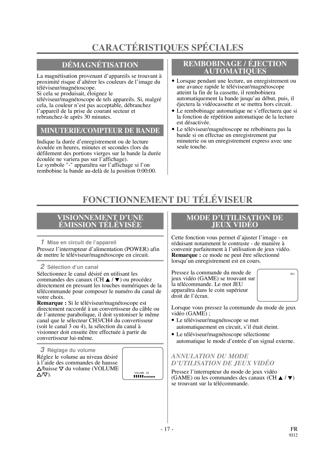 Durabrand DCC1303, DCC1903 owner manual Caractéristiques Spéciales, Fonctionnement DU Téléviseur 