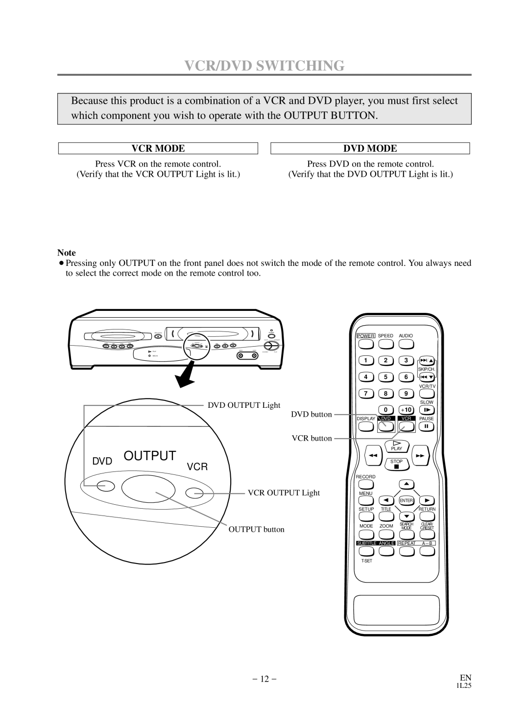 Durabrand DCD2203 owner manual VCR/DVD Switching, DVD Mode 