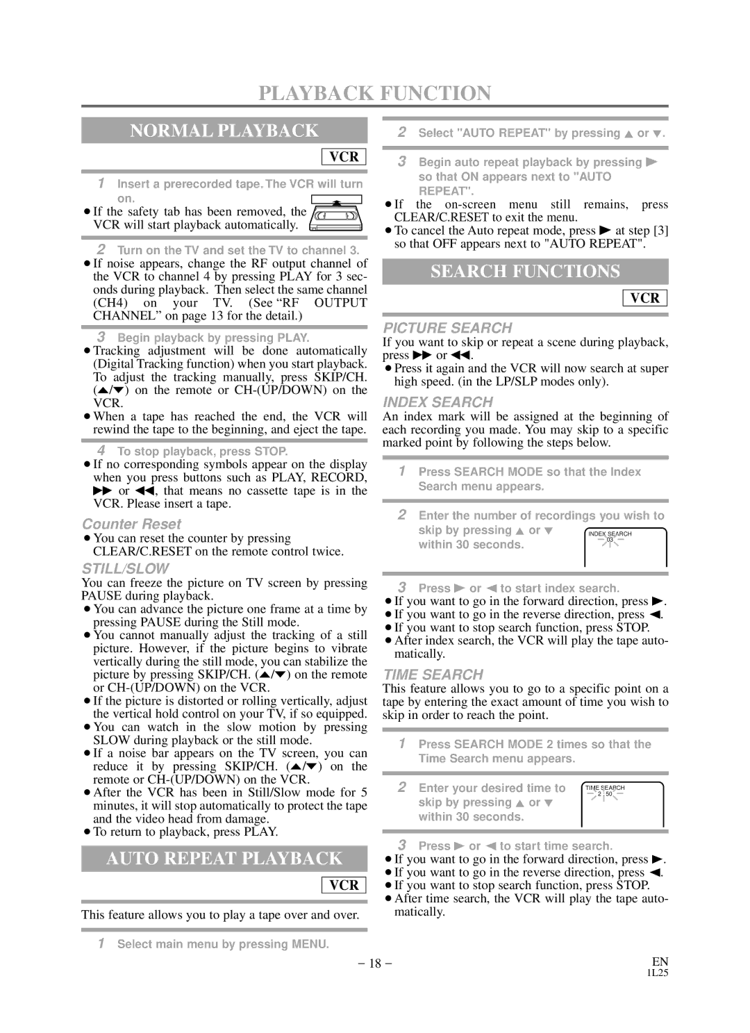 Durabrand DCD2203 owner manual Playback Function, Normal Playback, Search Functions, Auto Repeat Playback 