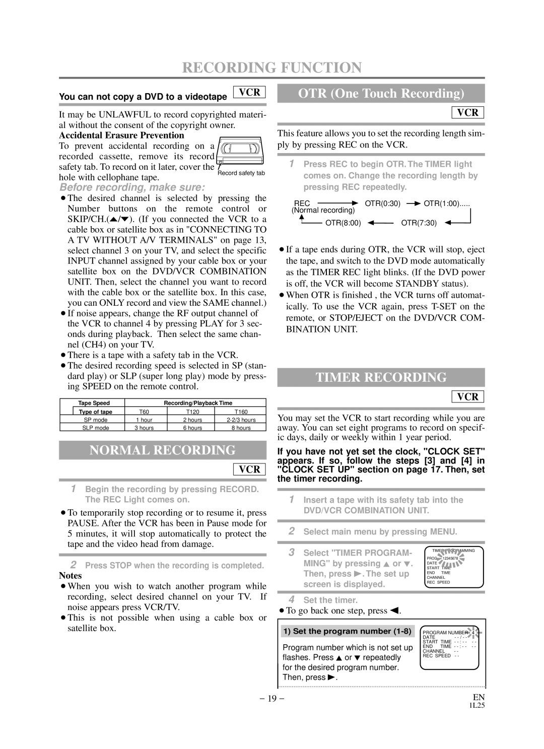 Durabrand DCD2203 owner manual Recording Function, Normal Recording, Timer Recording, Before recording, make sure 