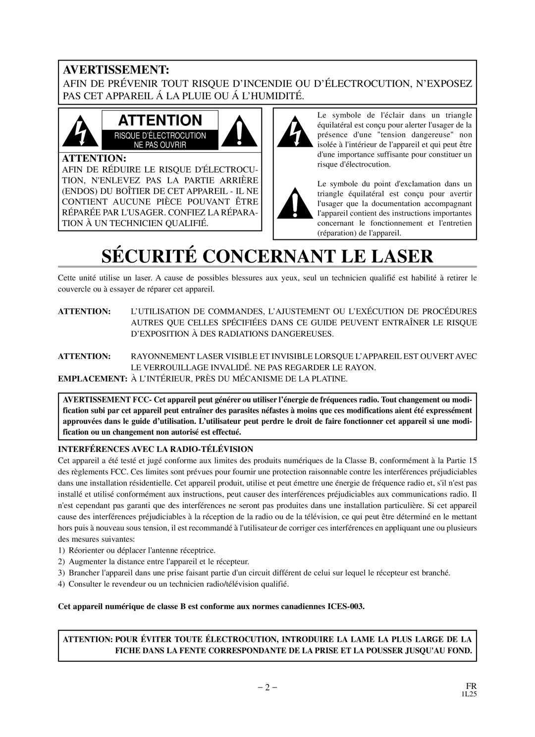 Durabrand DCD2203 owner manual Sécurité Concernant LE Laser 