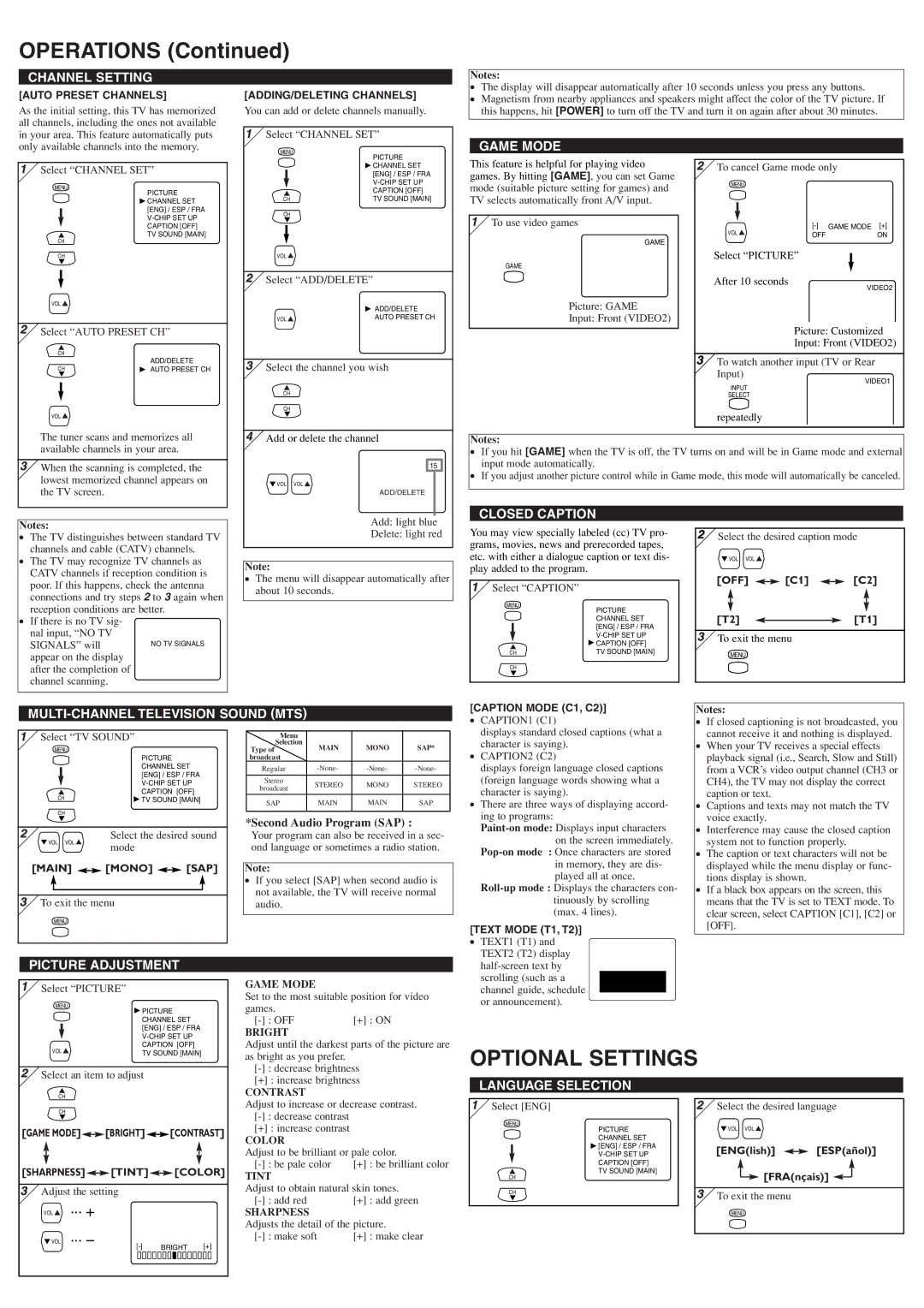 Durabrand DCT2405R owner manual Operations, Optional Settings 