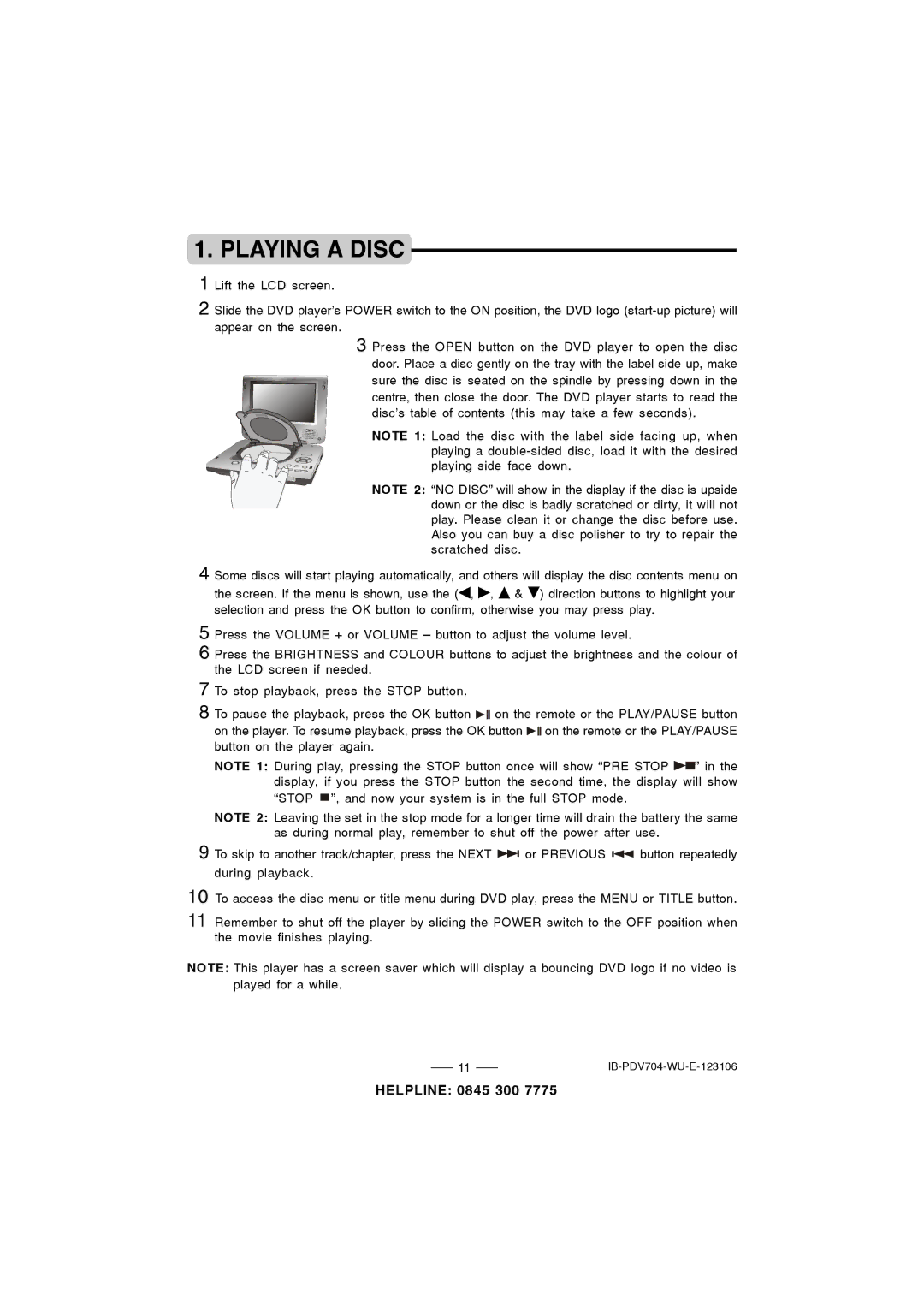 Durabrand PDV-704 instruction manual Playing a Disc 