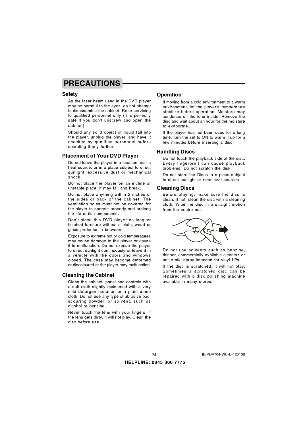 Durabrand PDV-704 instruction manual Precautions 