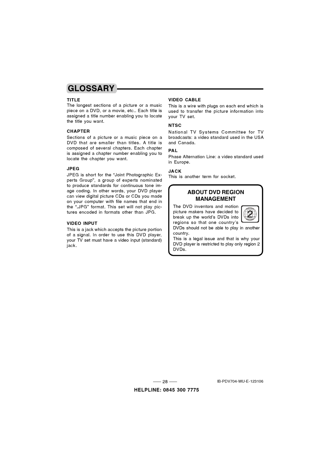 Durabrand PDV-704 instruction manual Glossary, About DVD Region Management 