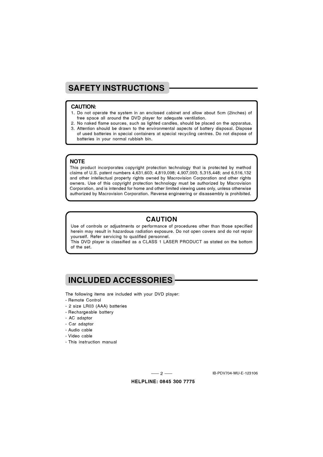 Durabrand PDV-704 instruction manual Included Accessories 