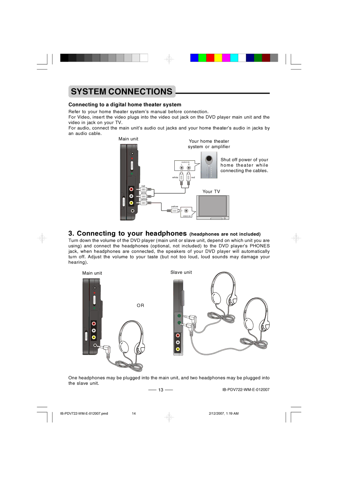 Durabrand PDV-722 Connecting to your headphones headphones are not included, Connecting to a digital home theater system 