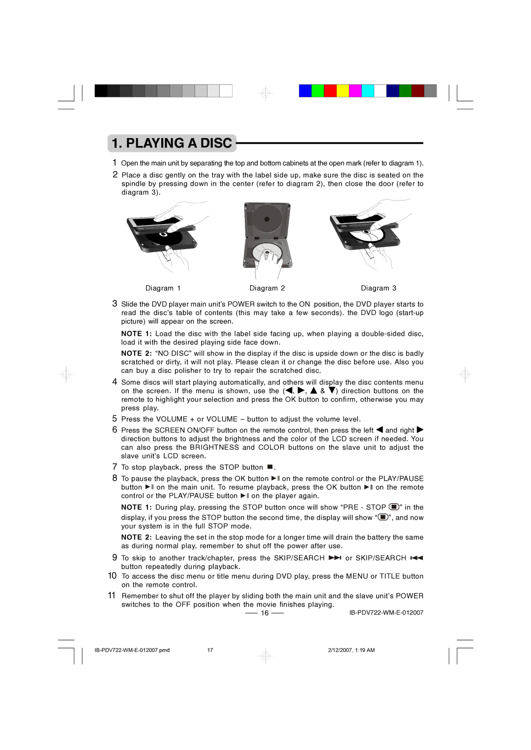 Durabrand PDV-722 instruction manual Playing a Disc 