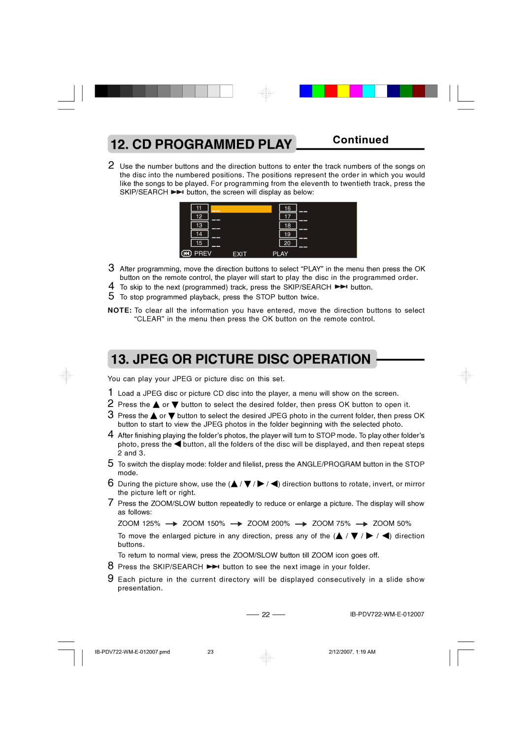 Durabrand PDV-722 instruction manual Jpeg or Picture Disc Operation 