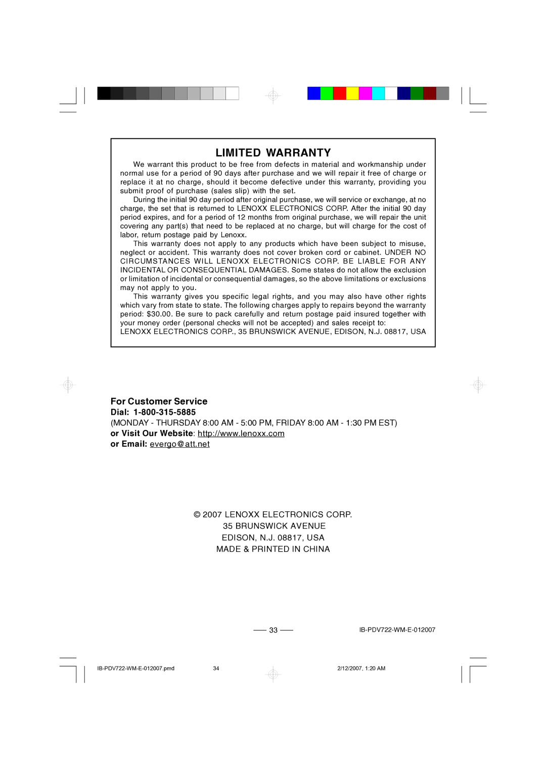 Durabrand PDV-722 instruction manual For Customer Service, Dial 