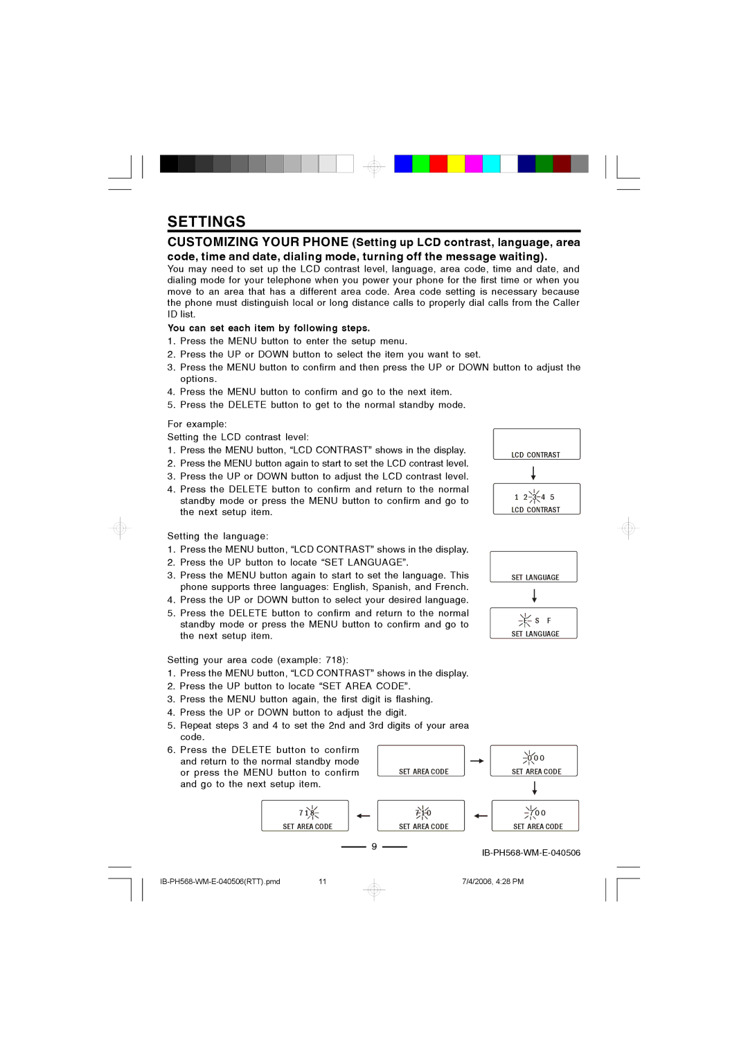 Durabrand PH-568 operating instructions You can set each item by following steps 