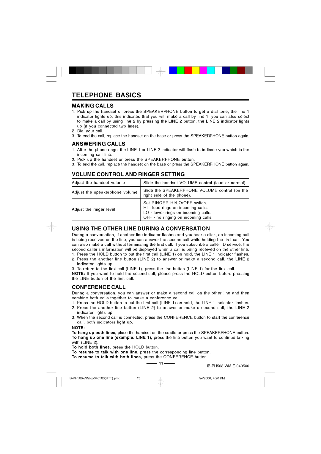 Durabrand PH-568 operating instructions Telephone Basics 