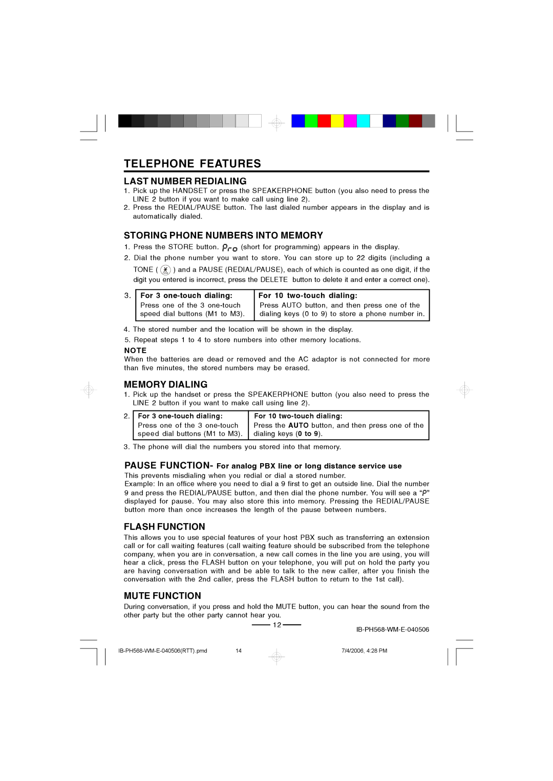 Durabrand PH-568 operating instructions Telephone Features 