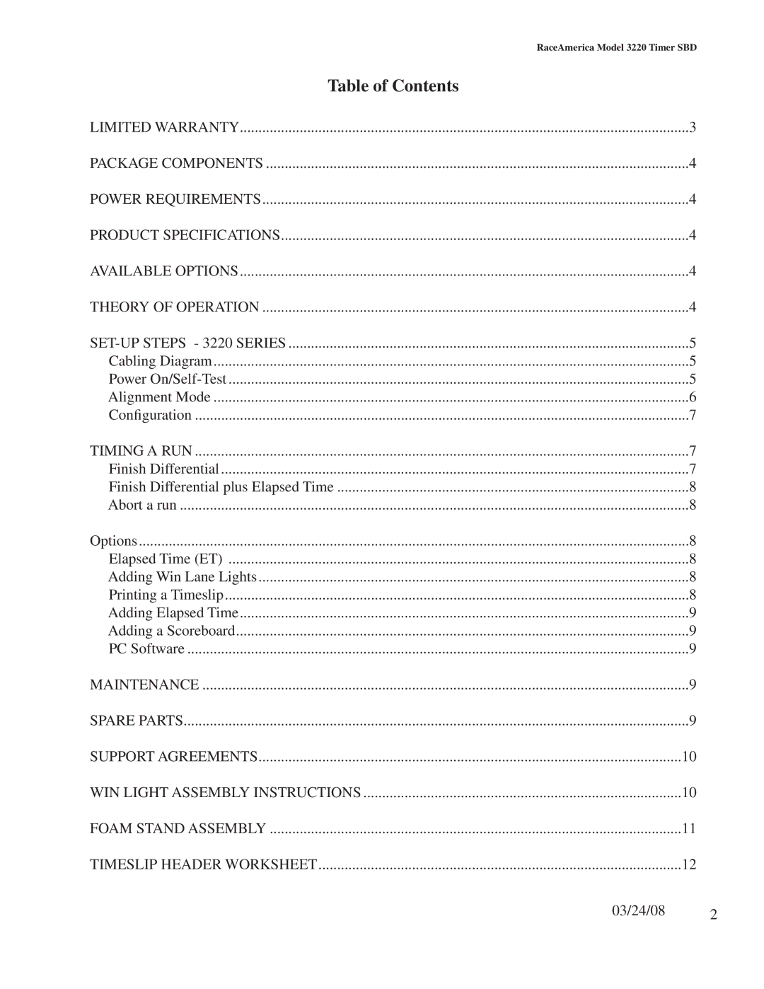 Duracell 3220 owner manual Table of Contents 