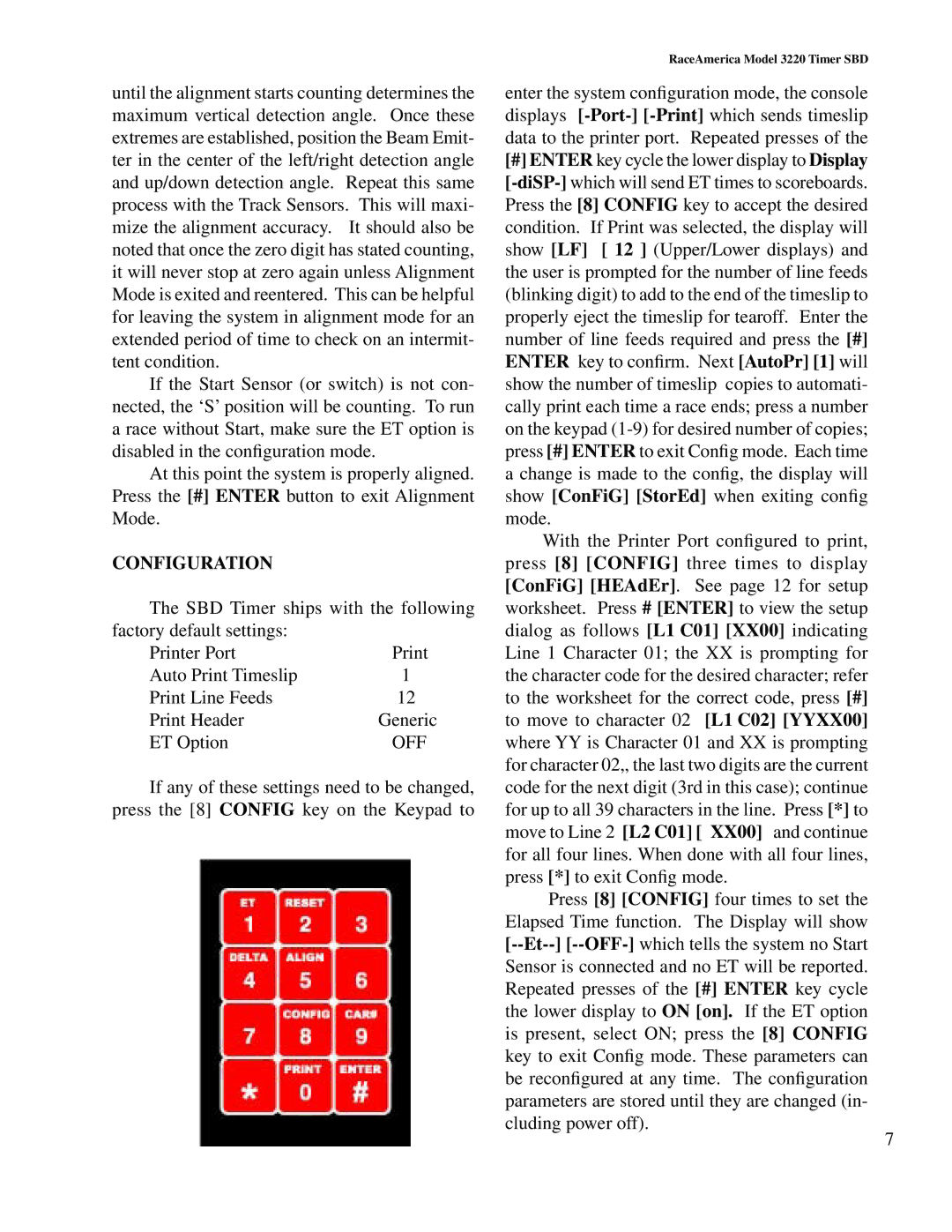 Duracell 3220 owner manual Configuration, Off 