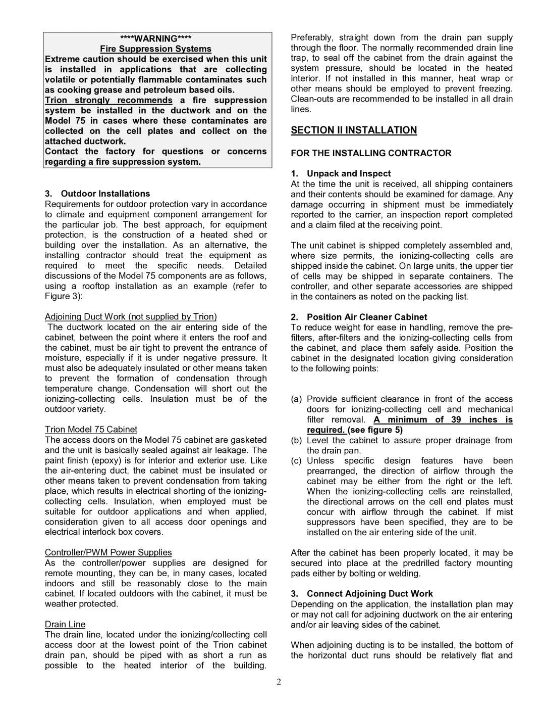 Duracell 75 manual Unpack and Inspect, Position Air Cleaner Cabinet, Connect Adjoining Duct Work 