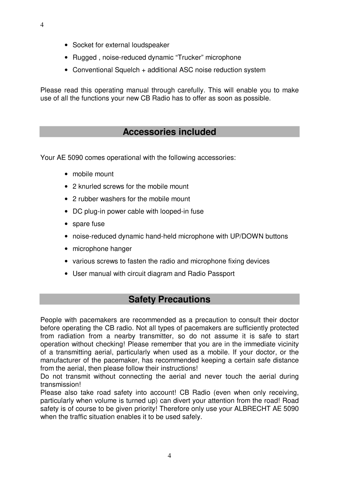 Duracell AE 5090 manual Accessories included, Safety Precautions 