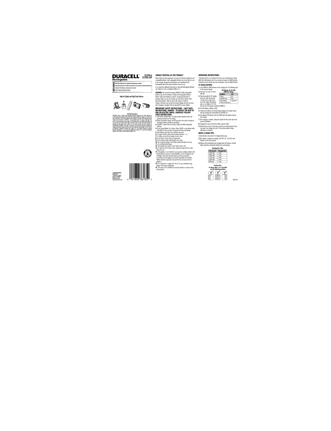 Duracell GoMobile, CEF15NC operating instructions Correct Disposal of this Product, Operating Instructions 