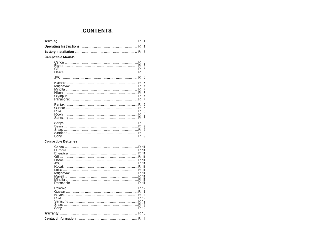 Duracell DRCHCAM user manual Contentscontents 