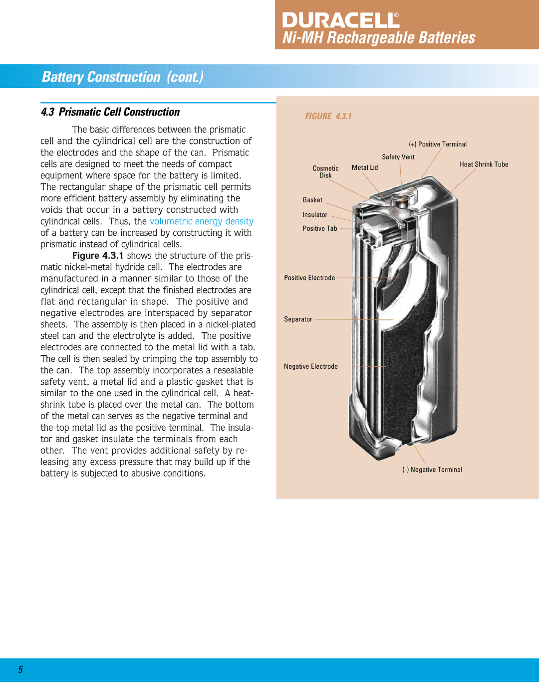 Duracell Ni-MH manual Battery Construction, Prismatic Cell Construction 