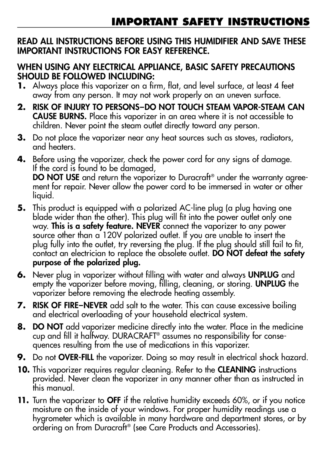 Duracraft DH-712, DH-711, DH-721, DH-722 owner manual Important Safety Instructions 