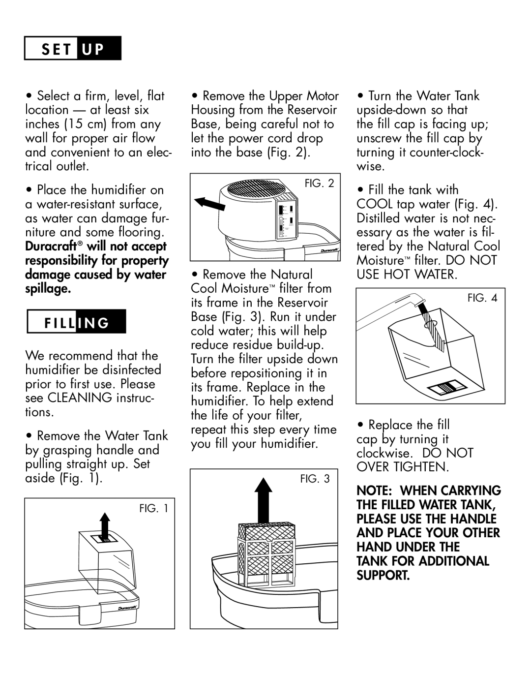 Duracraft DH-831 owner manual T U P, L L I N G 