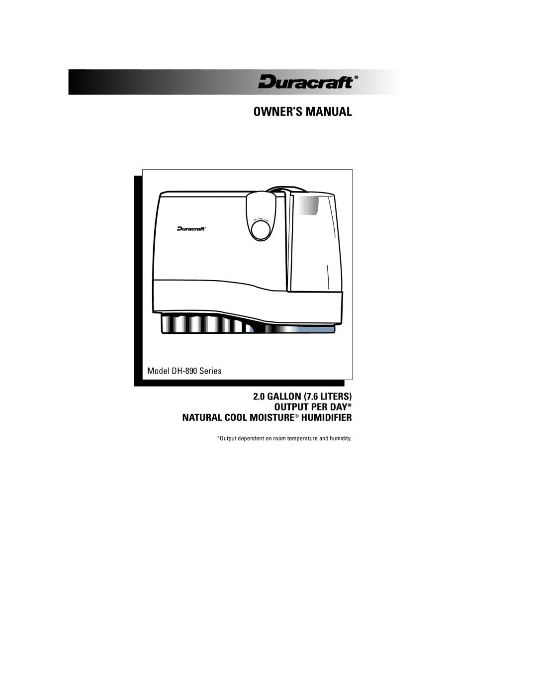 Duracraft owner manual Model DH-890 Series 