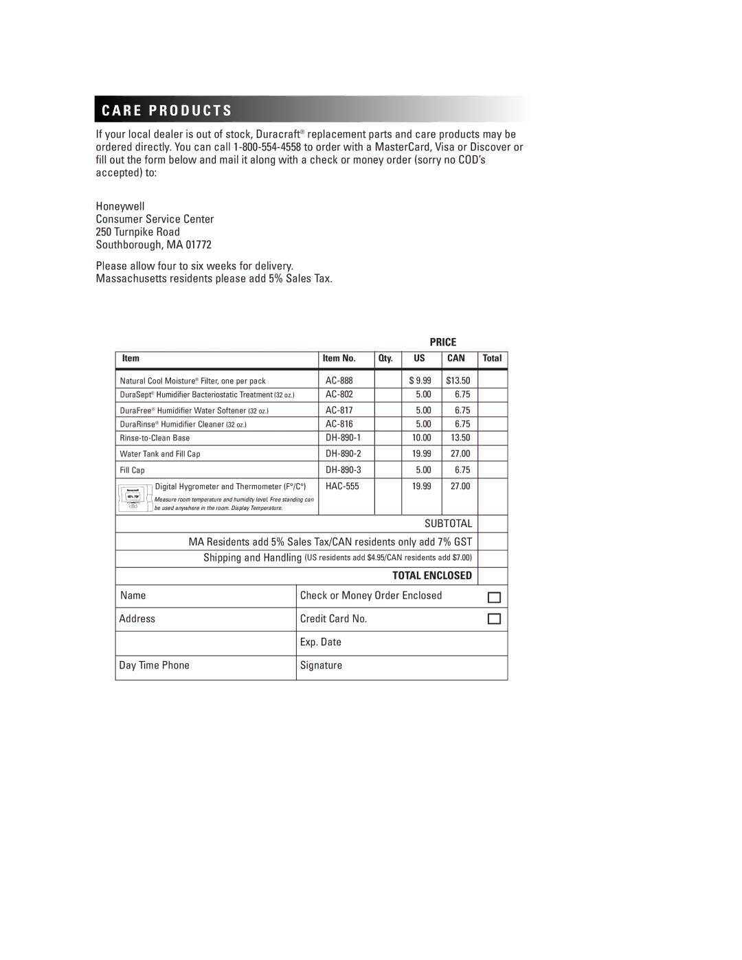 Duracraft DH-890 owner manual R E P R O D U C T S, Price 